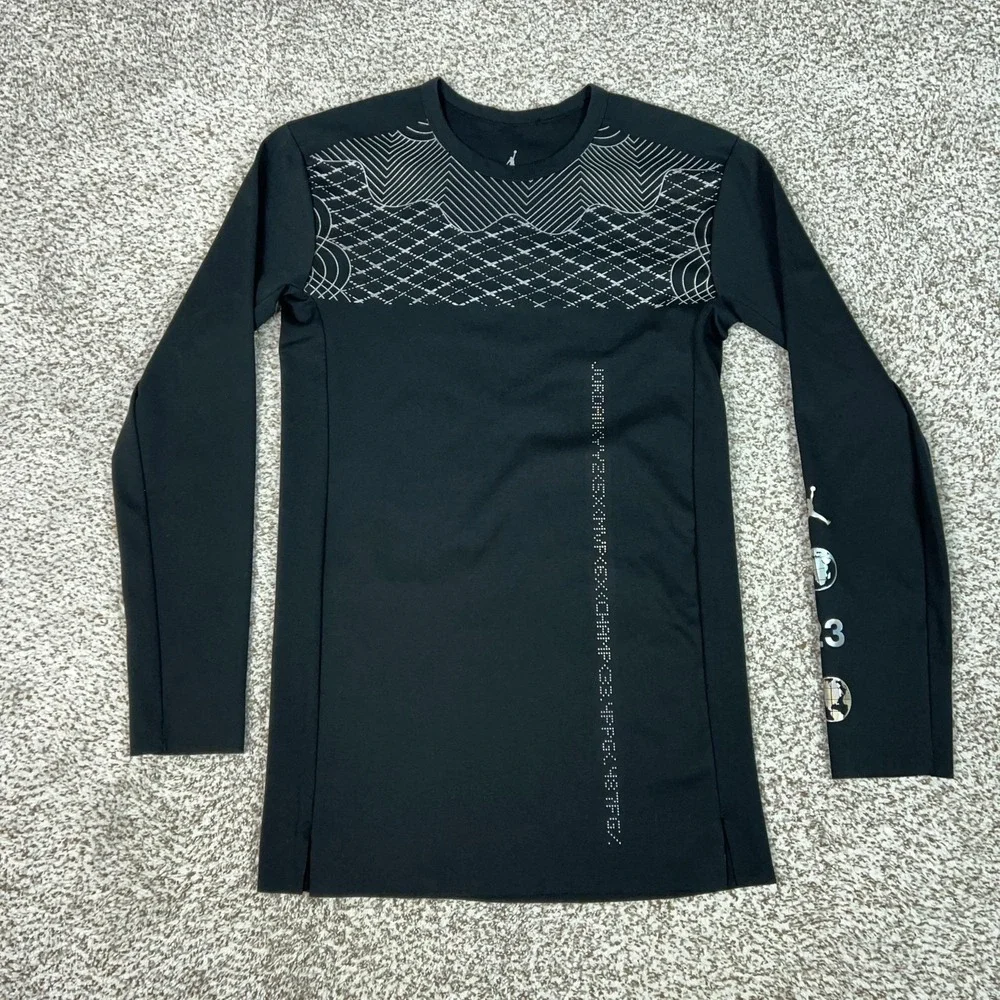 Jordan Shirt Mens Small Black Long Sleeve Crew Neck Basketball Graphic Gym Top